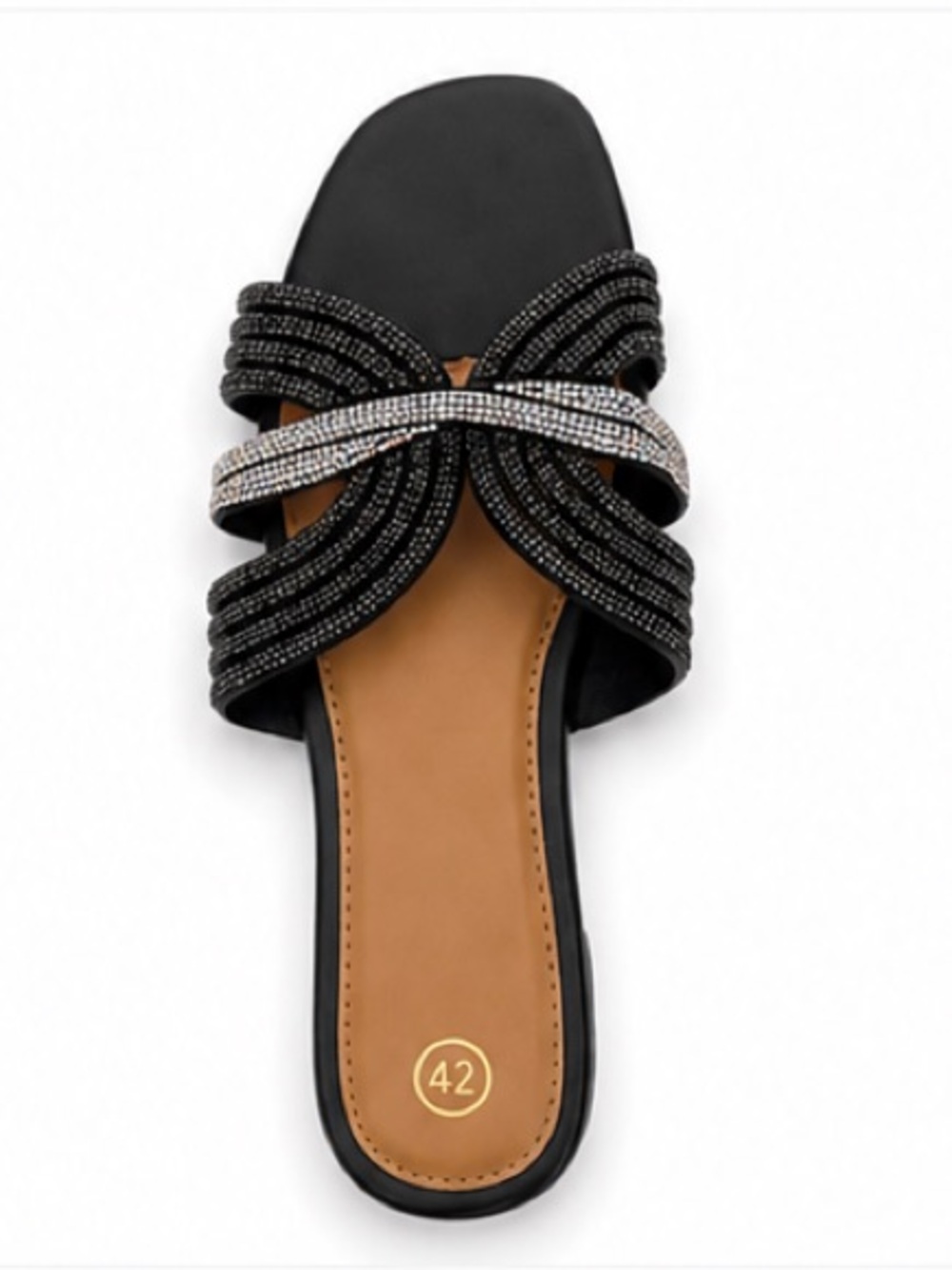 Black Crystal-Embellished Slide Sandals - Women